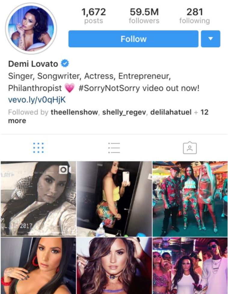 חשבון האינסטגרם של דמי לובאטו