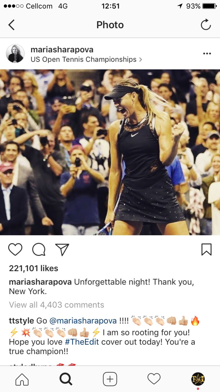 מריה שראפובה. חזרה למגרשי הטניס (אינסטגרם)