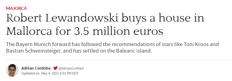 רוברט לבנדובסקי. רכש וילה במאיורקה