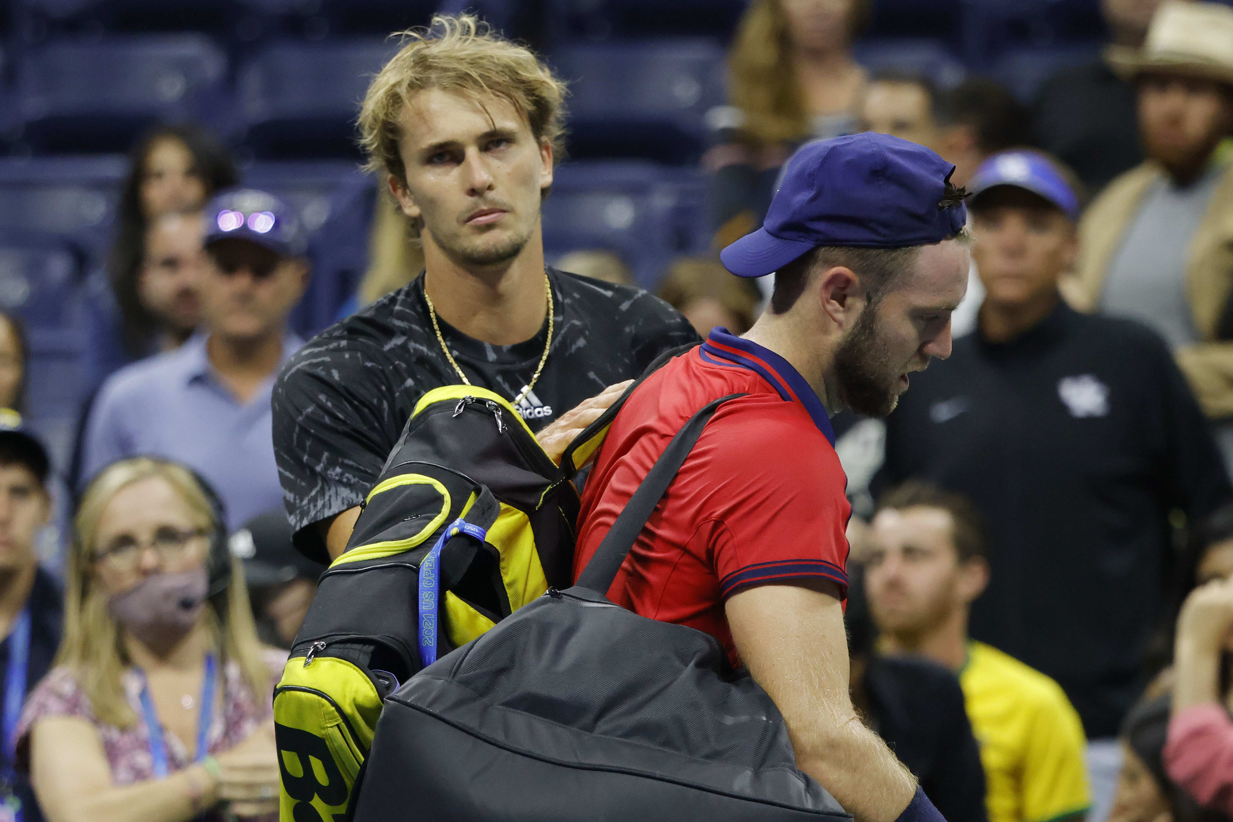 הטניסאי הגרמני סשה זברב עם הטניסאי האמריקאי ג'ק סוק