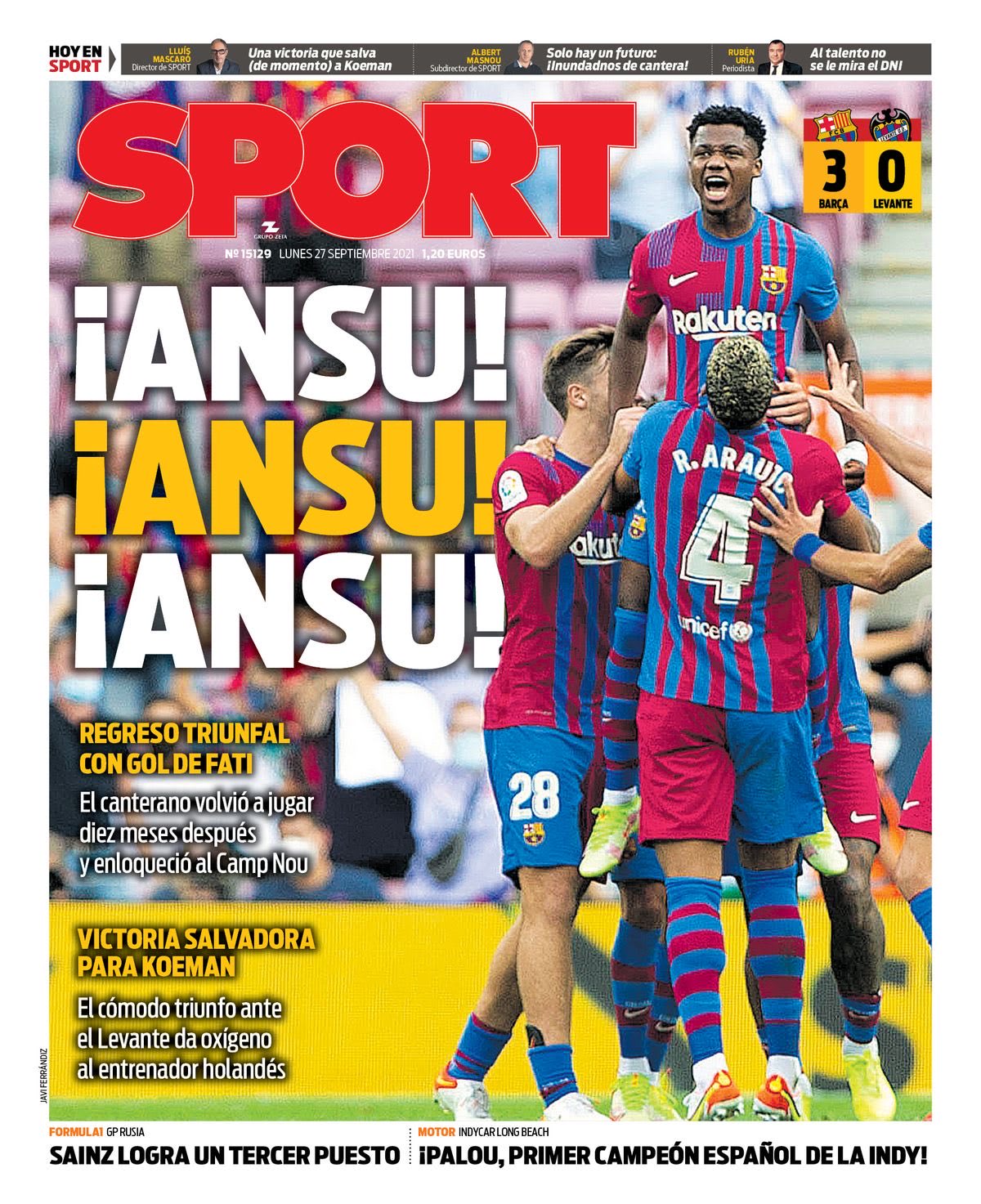 אנסו פאטי על שער העיתון הקטלאני "ספורט"