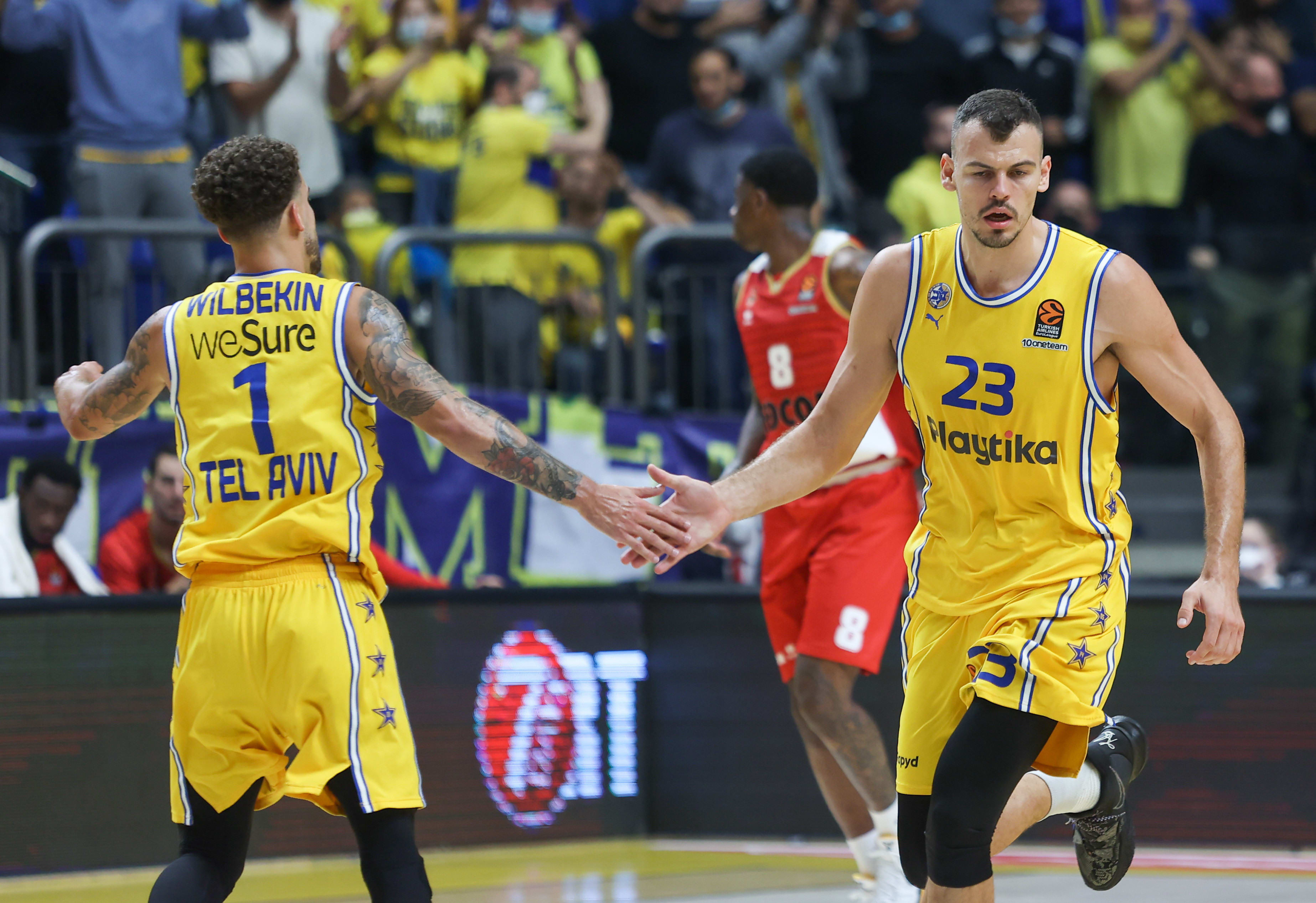 אנטה ז'יז'יץ' שחקן מכבי תל אביב עם סקוטי ווילבקין