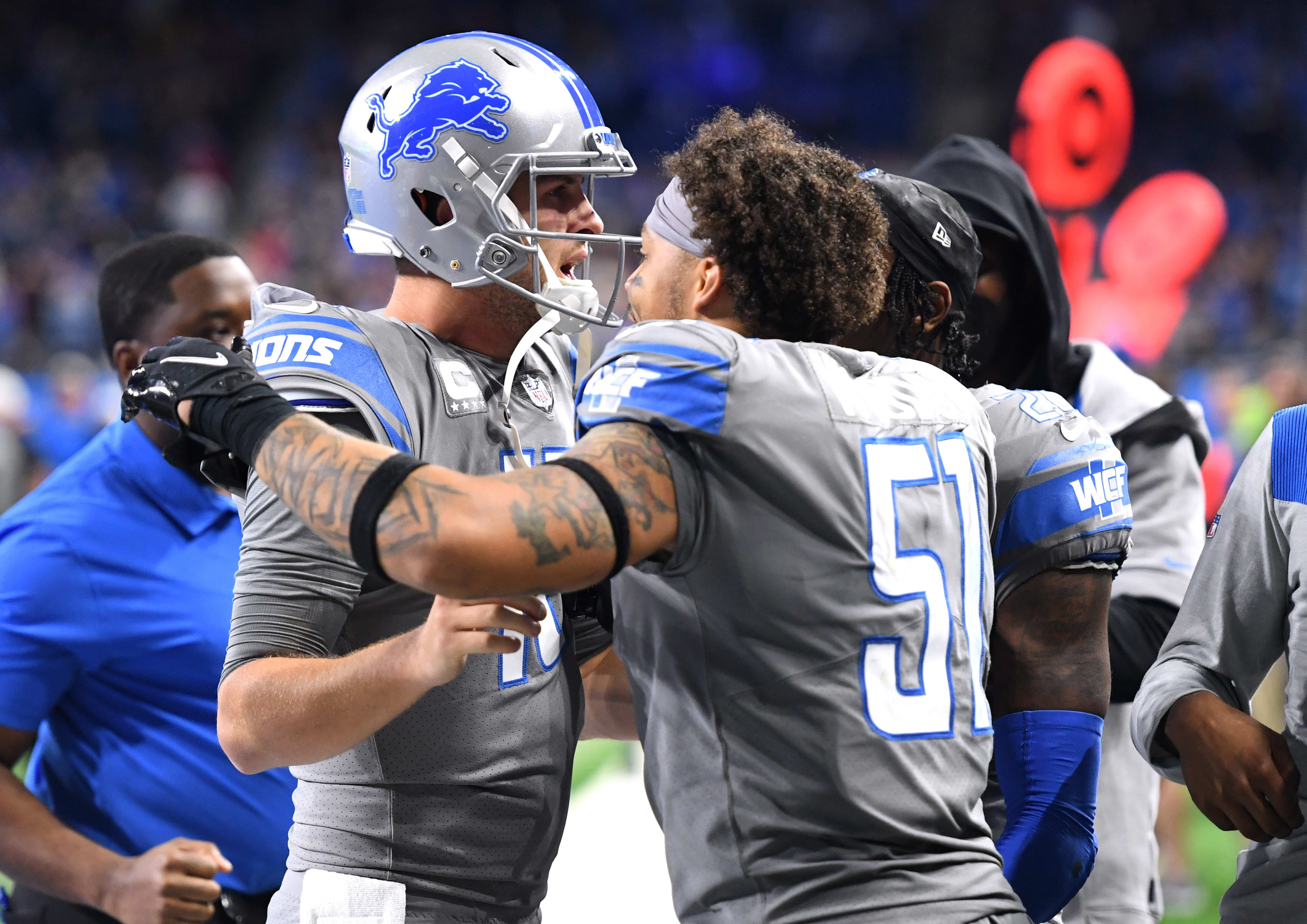 שחקן דטרויט ליונס ג'רד גוף חוגג