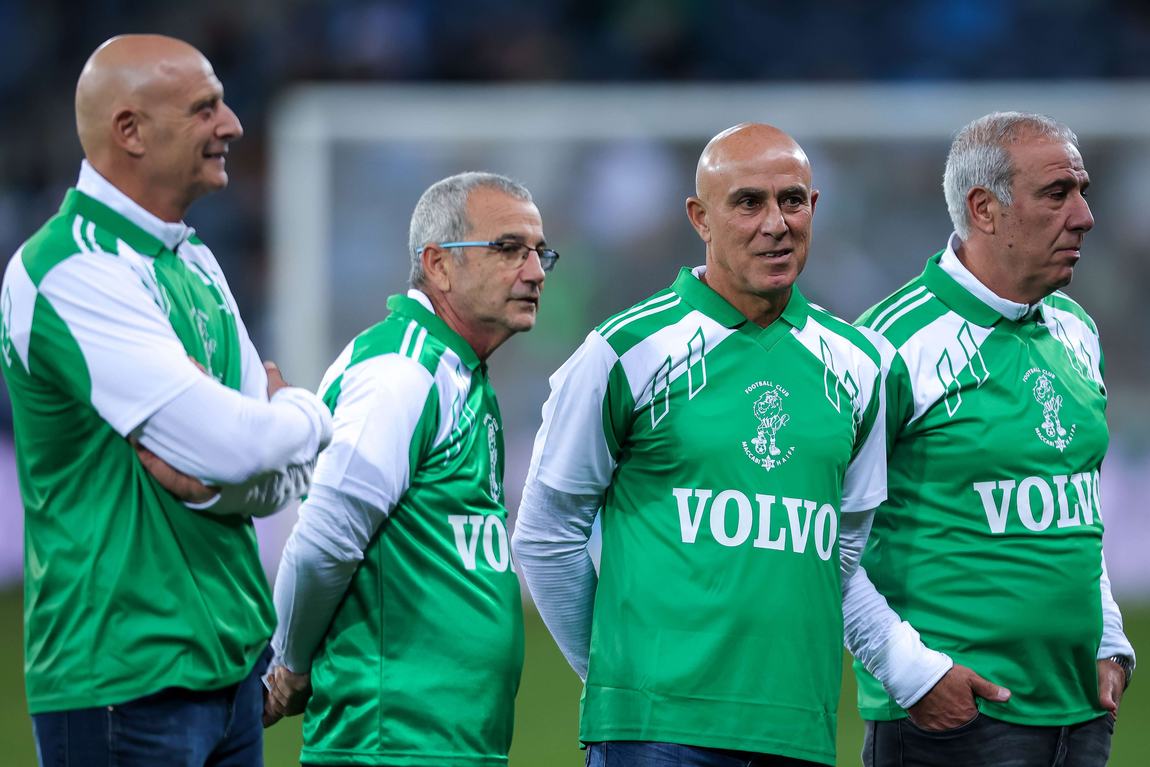 שחקני מכבי חיפה בעונת הדאבל 1990/91: רפי אוסמו, איתן אהרוני, אברהם אבוקרט, גיורא אנטמן