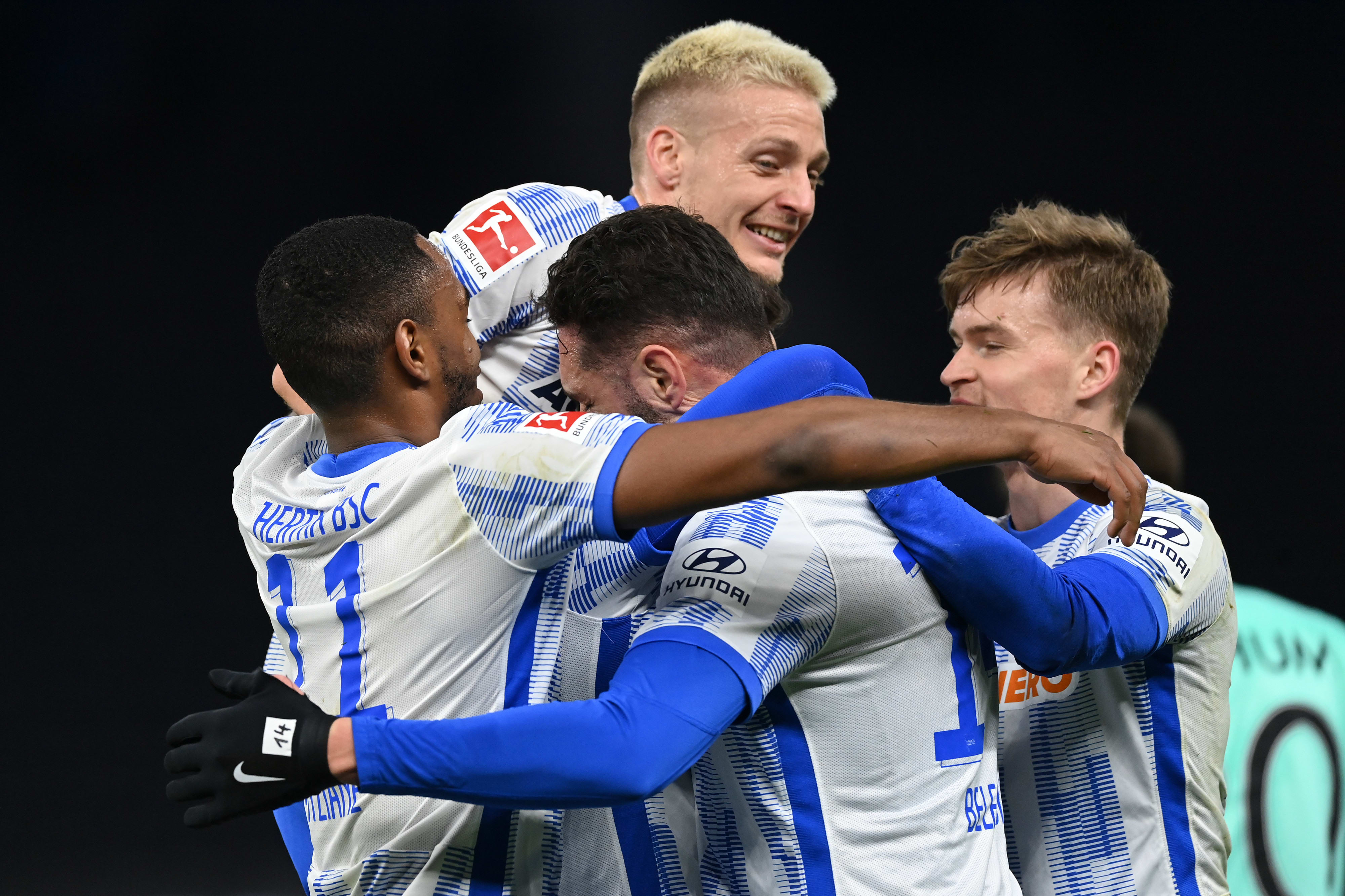 Hertha Berlin players celebrate