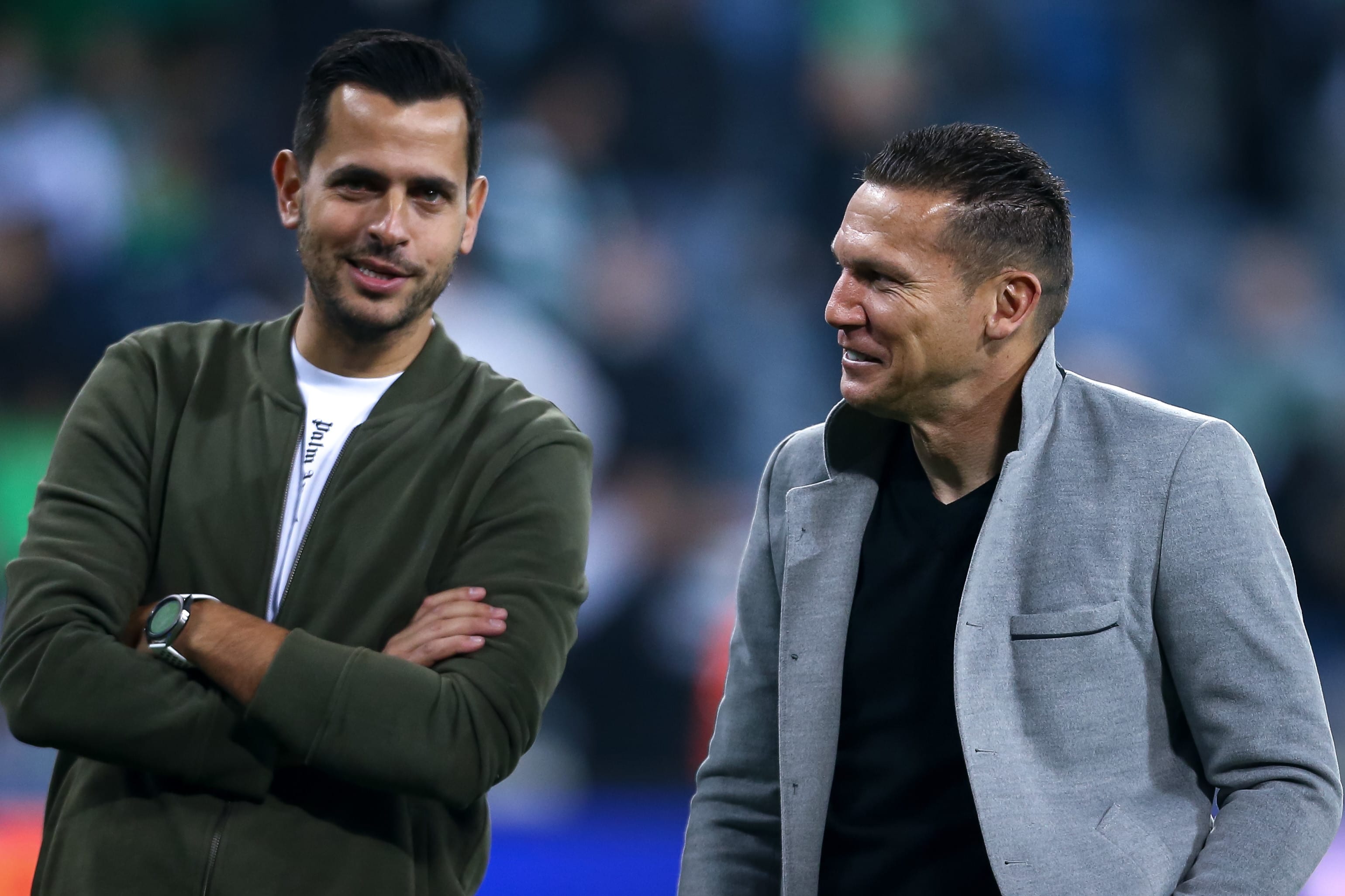 Maccabi Haifa coach Barak Bachar with team manager Gil Ofek