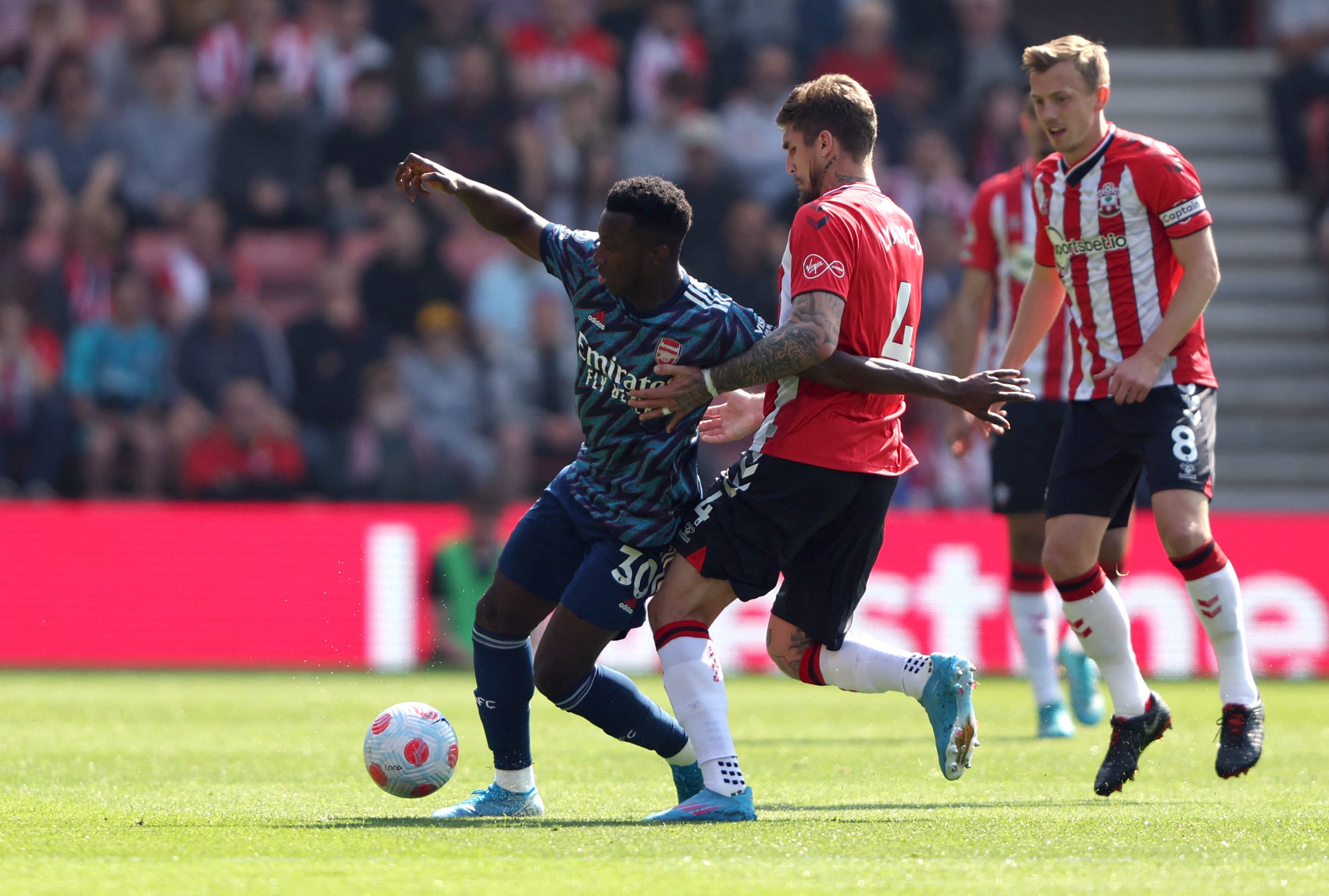 Eddie Anketia Arsenal player ahead of Southampton player Lianco