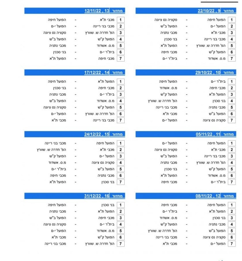 לוח משחקי ליגת העל לעונת 2022/23