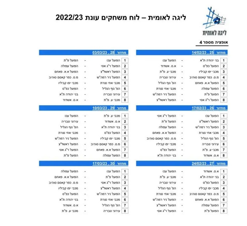 לוח משחקי הליגה הלאומית לעונת 2022/23