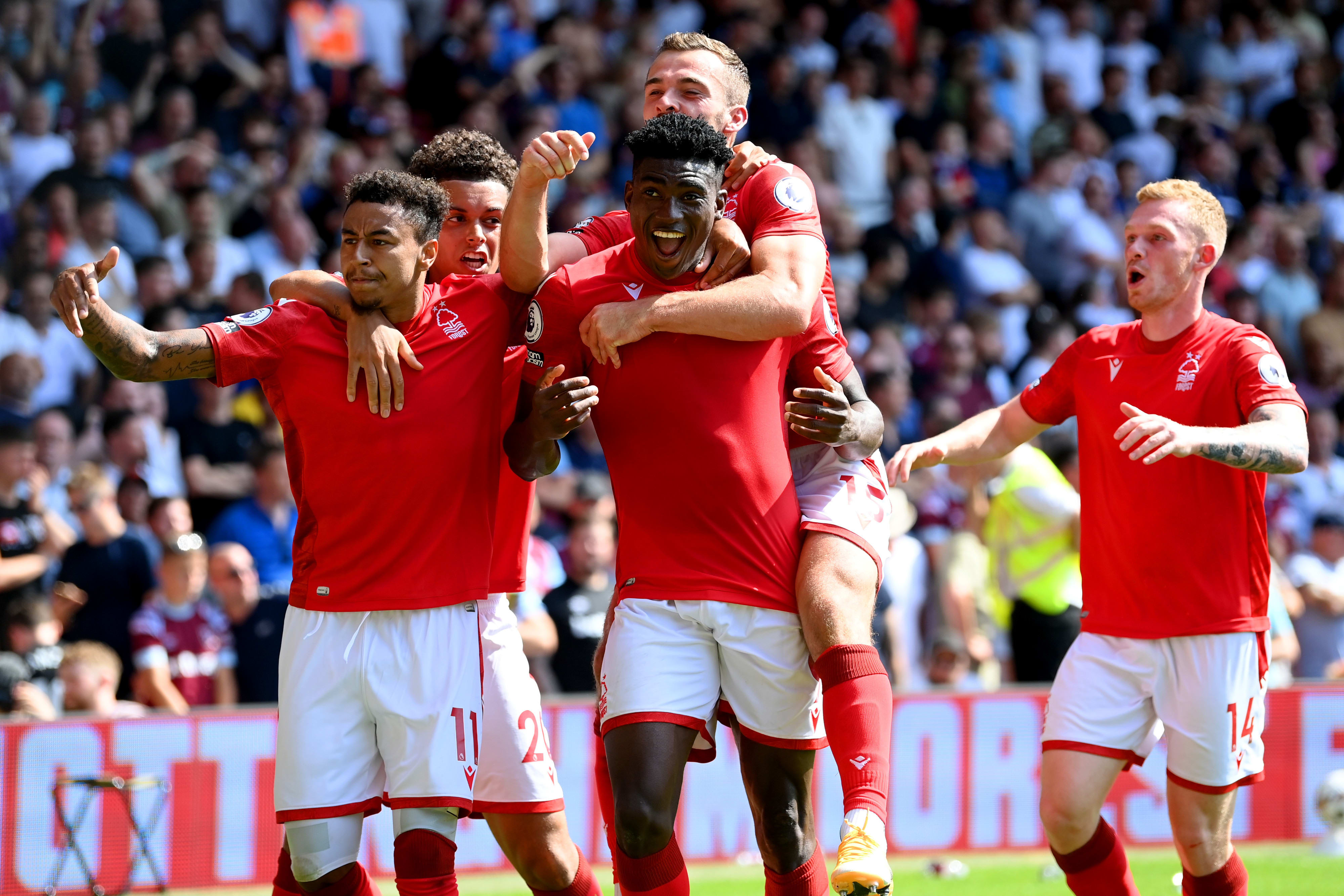 Nottingham Forest players Taiwo Oweni celebrates with his friends