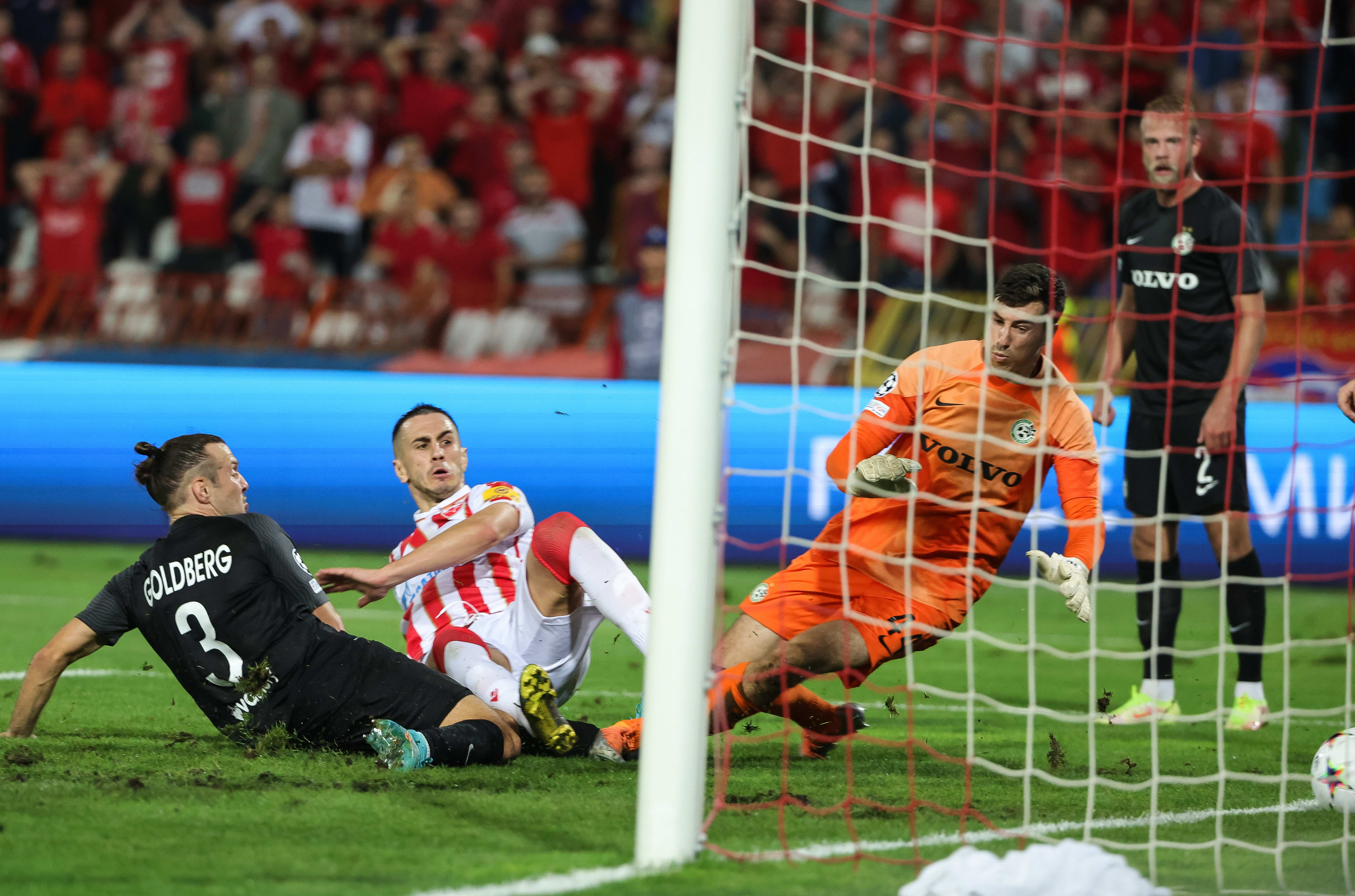 אלכסנדר פשיץ' שחקן הכוכב האדום בלגרד כובש מול שון גולדברג, ג'וש כהן מכבי חיפה