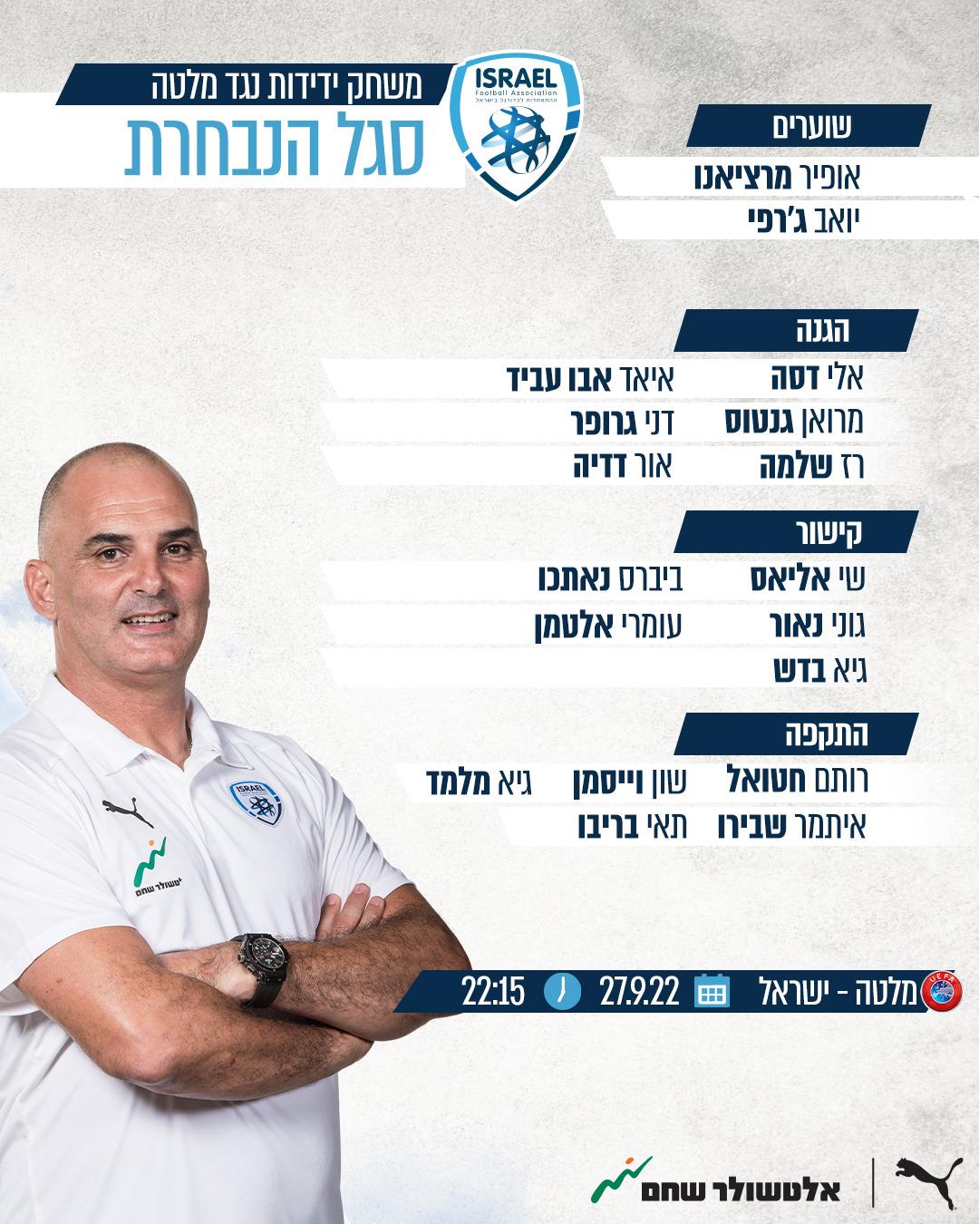סגל נבחרת ישראל למשחק הידידות נגד מלטה