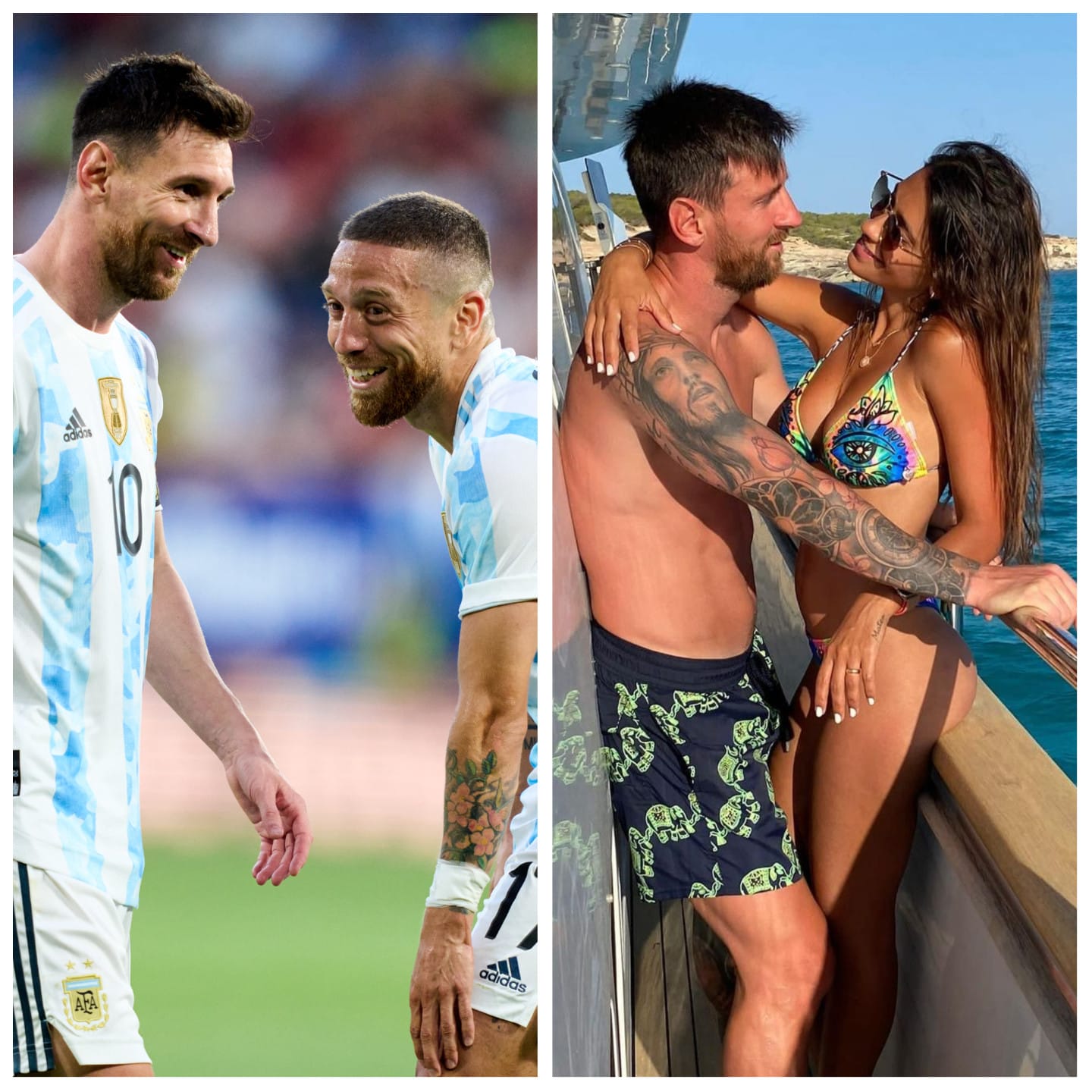 ליאונל מסי לצד פאפו גומס ובת זוגו אנטונלה רוקוזו