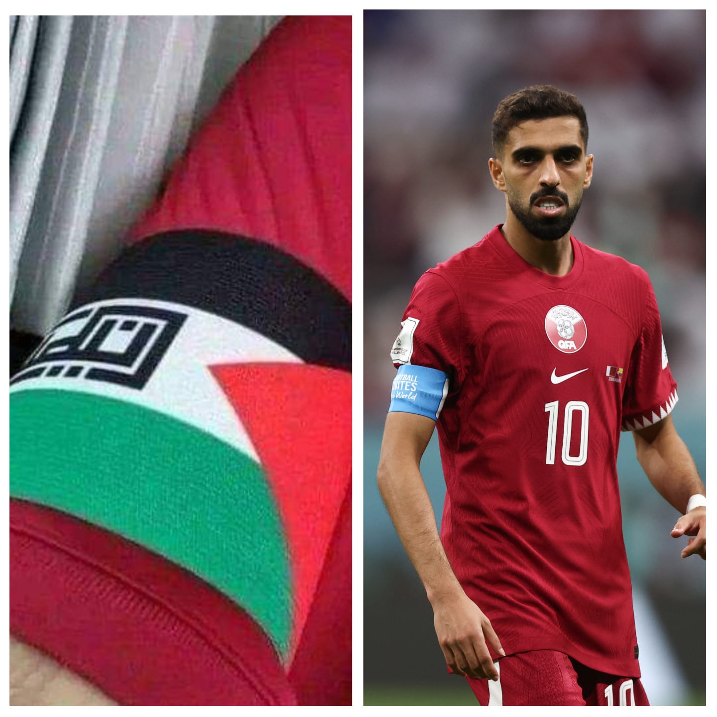 קפטן נבחרת קטאר חסן אל היידוס עונד סרט עם דגל פלסטין