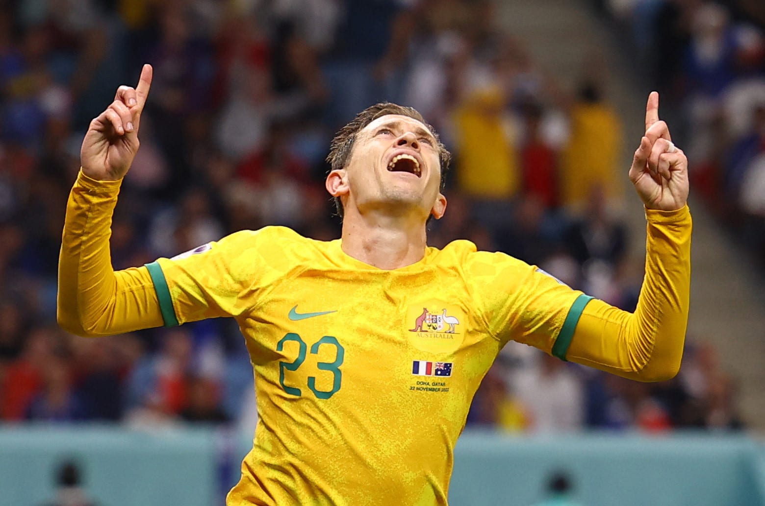 קרייג גודווין שחקן נבחרת אוסטרליה חוגג שער