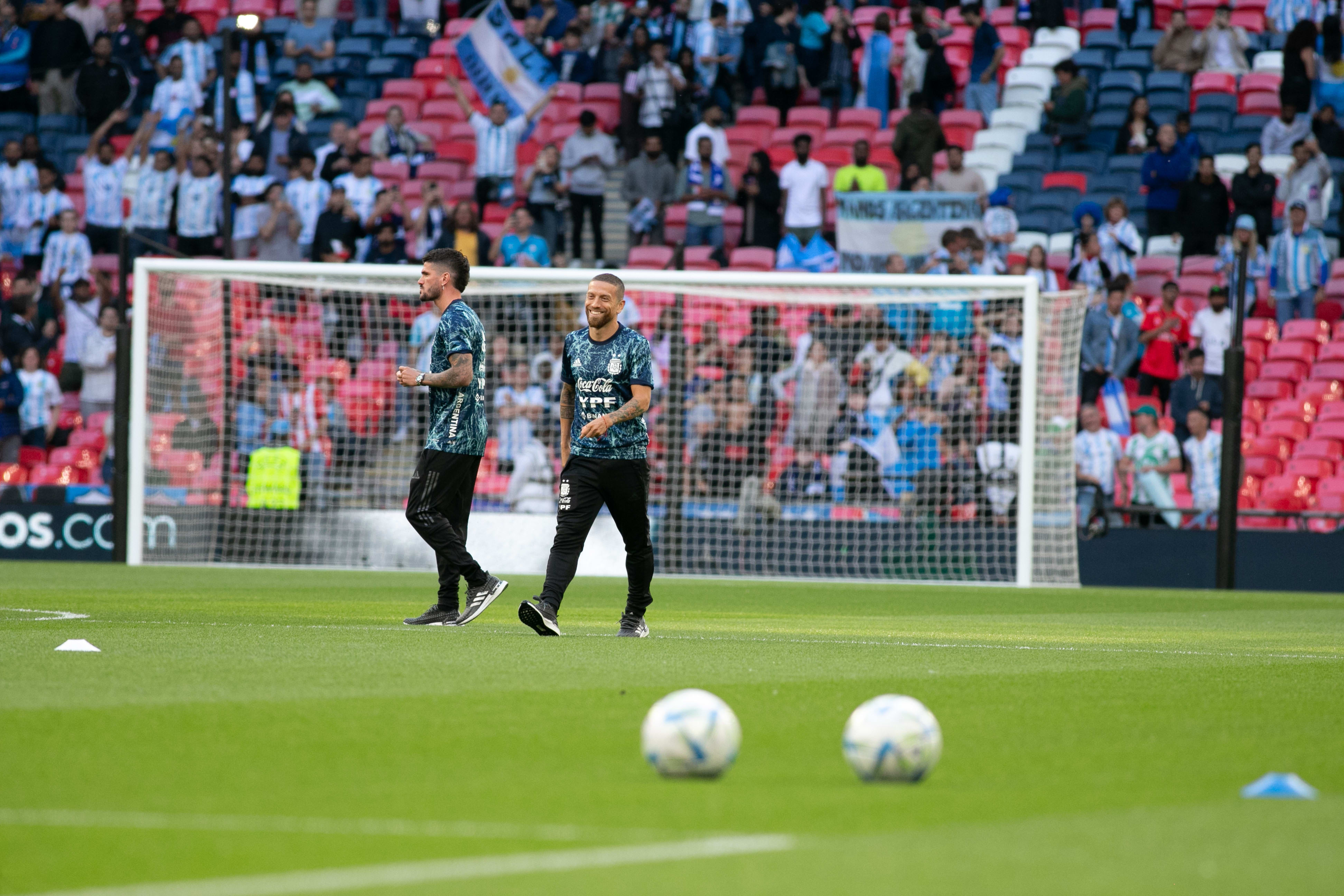 Papo Gomes, Rodrigo de Paul before a match of the Argentina national team against Italy, Finalsima