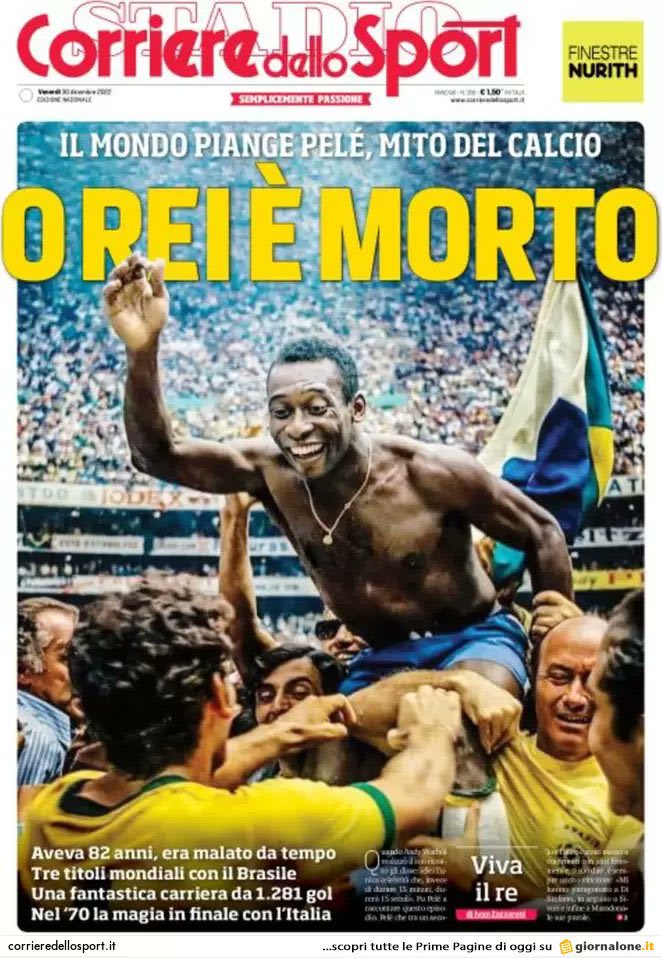 שער "קוריירה דלו ספורט" לאחר מותו של פלה