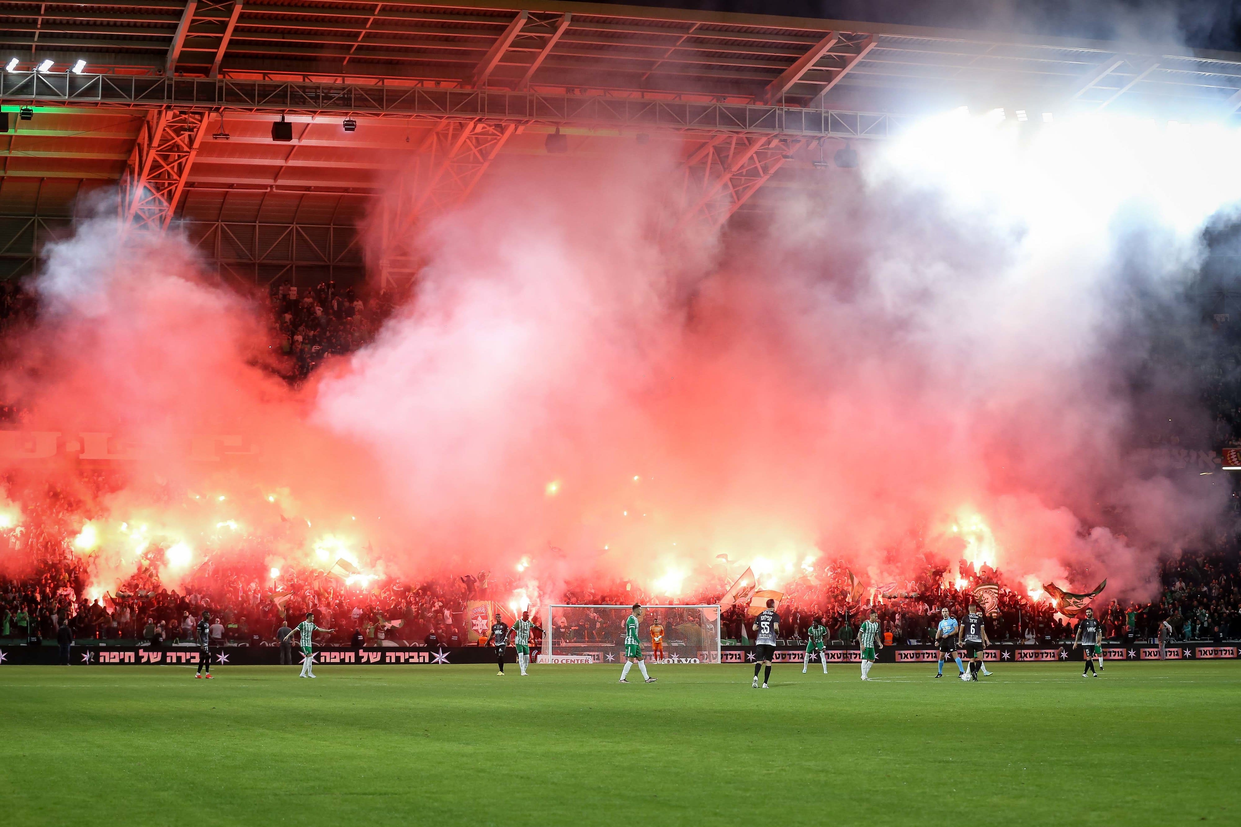 Flares in the stands of Maccabi Haifa fans