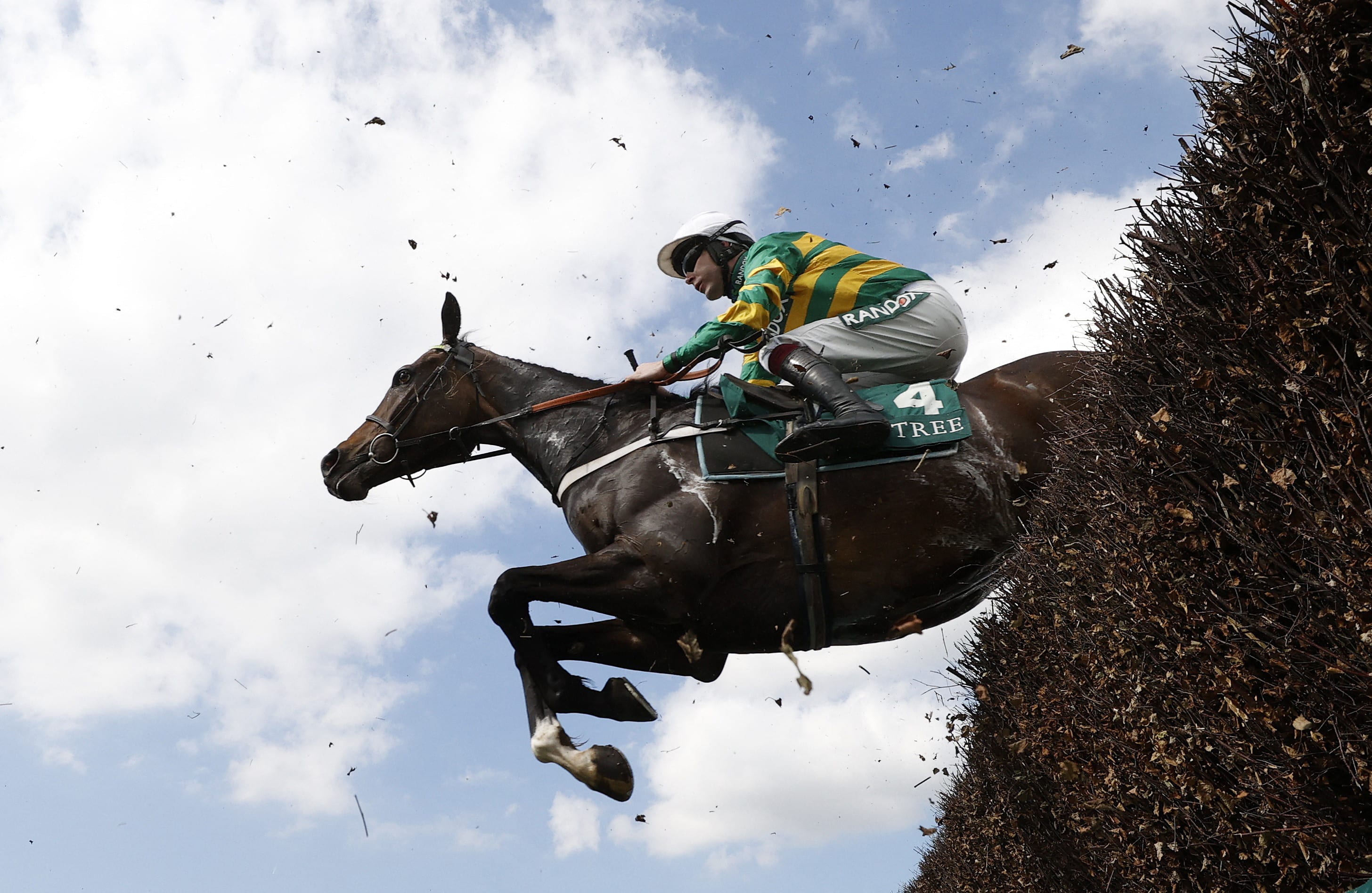 סוס קופץ מעל גדר במהלך ה"גרנד נשיונל", מירוץ סוסים