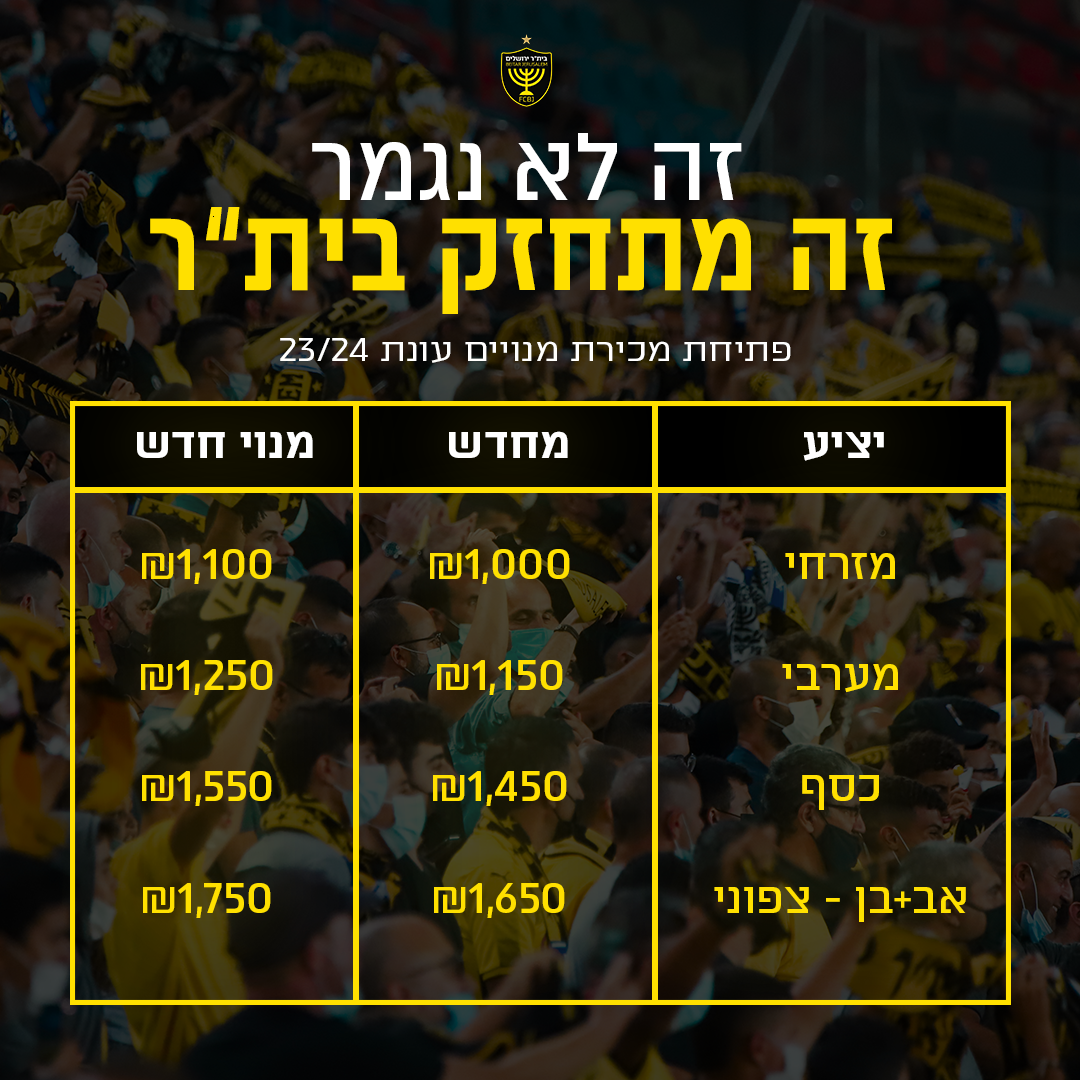 מכירת מנויים עונת 23/24 בית"ר ירושלים