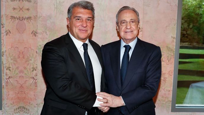 נשיא ברצלונה ז'ואן לאפורטה לצד נשיא ריאל מדריד פלורנטינו פרס