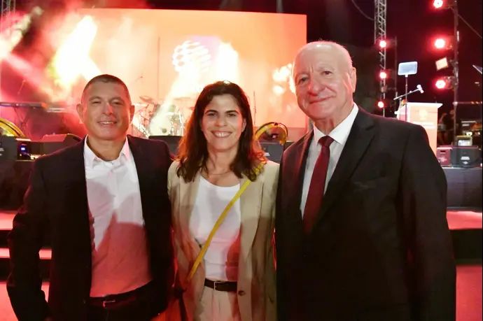 יו"ר הטוטו שבתאי צור, יעל ארד, מנכ"ל הטוטו מאיר ברדוגו, טקס הכתרת 75 הספורטאים האהובים של ישראל
