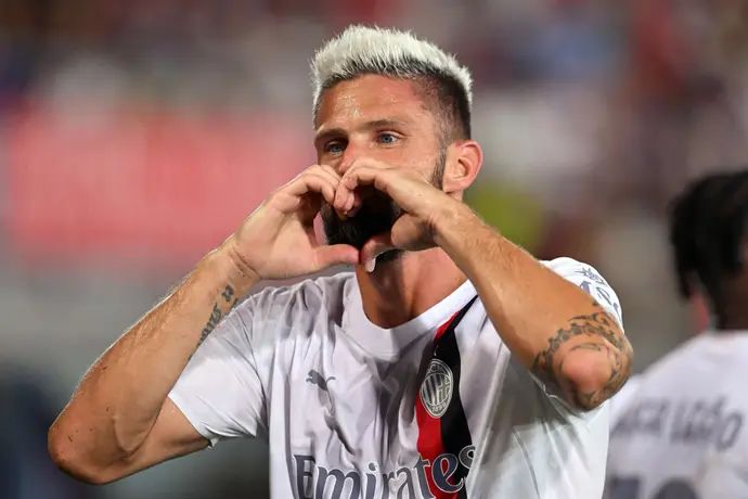 אוליבייה ז'ירו שחקן מילאן חוגג שער