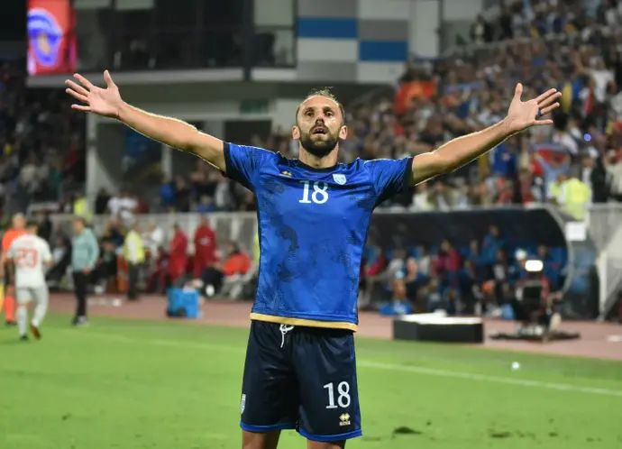 ודאט מוריצ'י שחקן נבחרת קוסובו חוגג שער