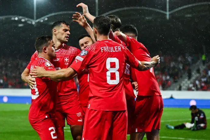 שחקני נבחרת שוויץ חוגגים