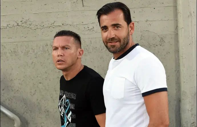 סוכן השחקנים דודו דהאן עם מאמן הפועל באר שבע, ברק בכר