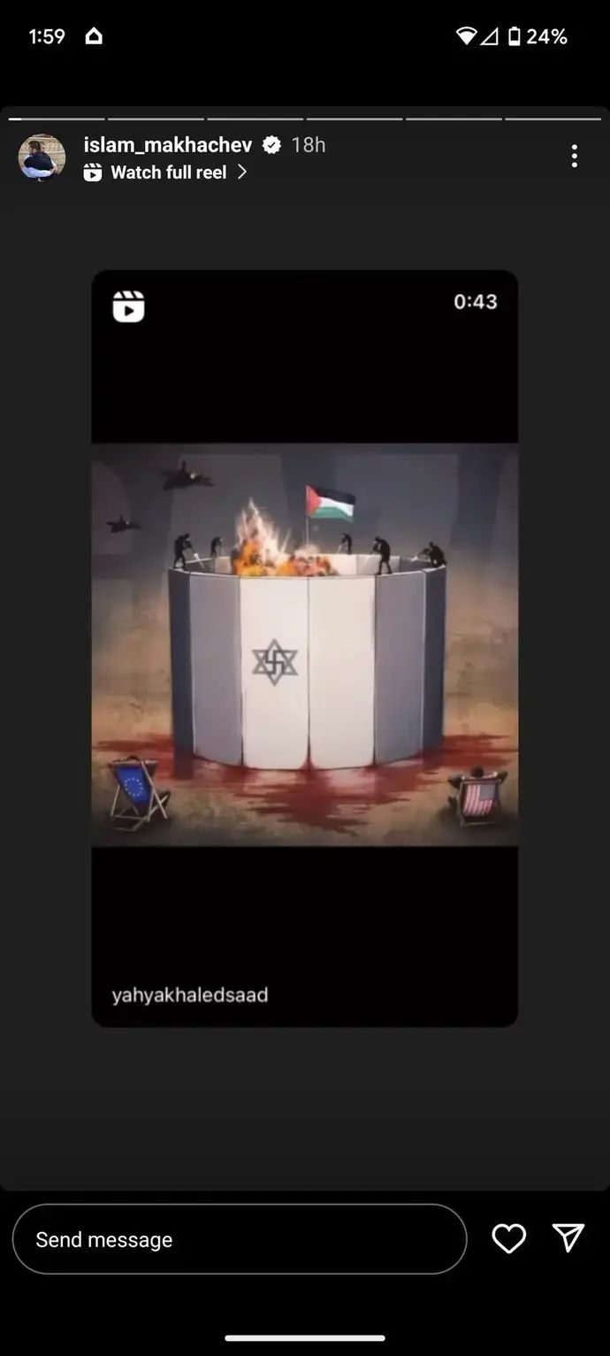 איסלאם מחאצ'ב בפוסט שמשווה בין ישראל לנאצים