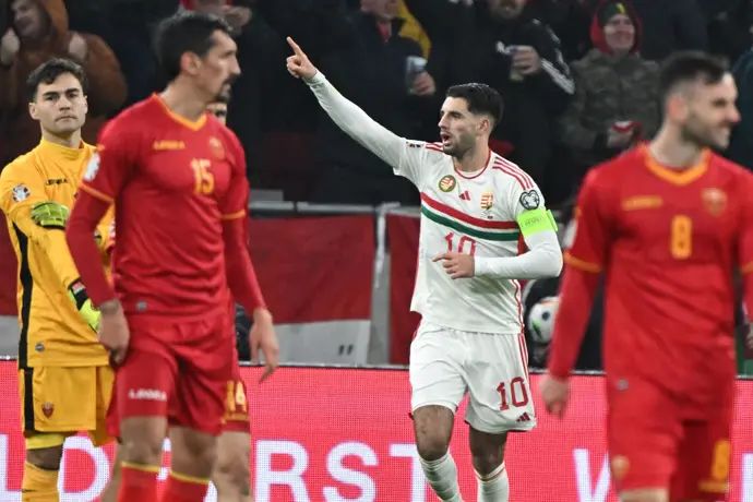 דומיניק סובוסלאי שחקן נבחרת הונגריה חוגג שער