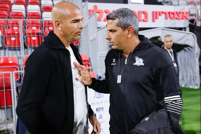 מאמן מ.ס. אשדוד אלי לוי עם מאמן בני ריינה שרון מימר