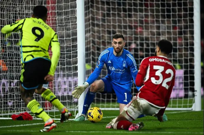 גבריאל ז'סוס, חלוץ ארסנל כובש נגד מאט טרנר ונוטינגהאם