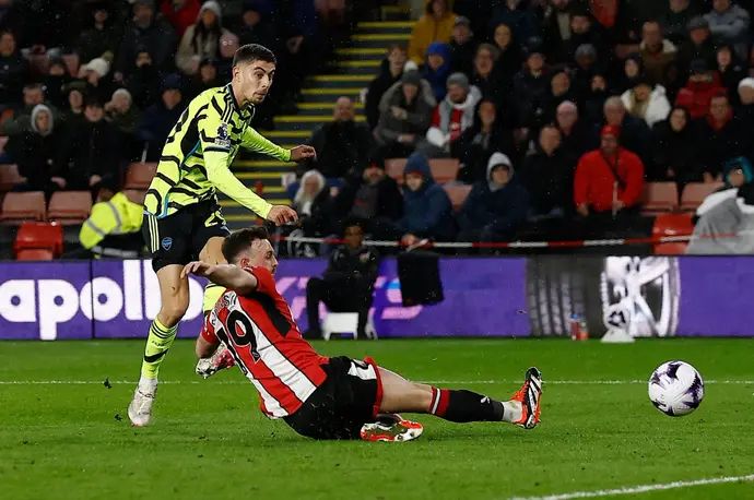 קאי האברץ שחקן ארסנל כובש לרשת שפילד יונייטד