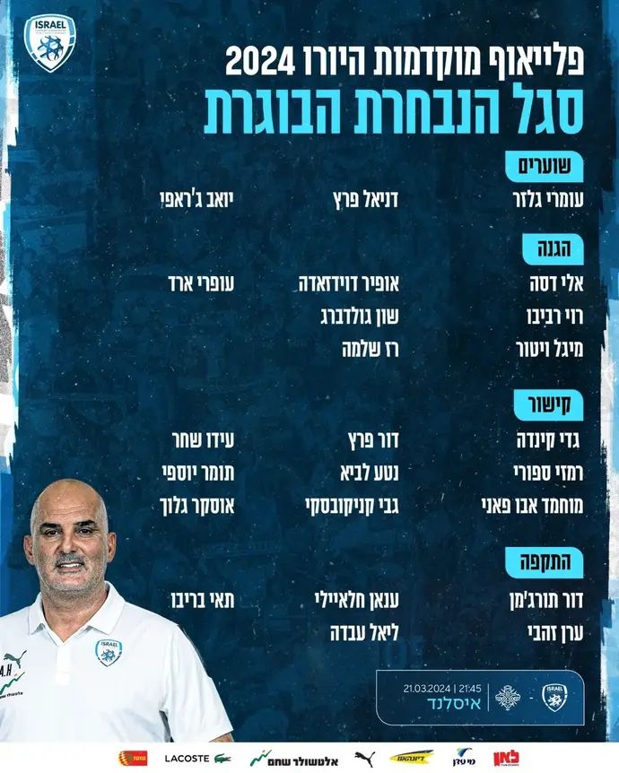 סגל נבחרת ישראל למשחק מול איסלנד