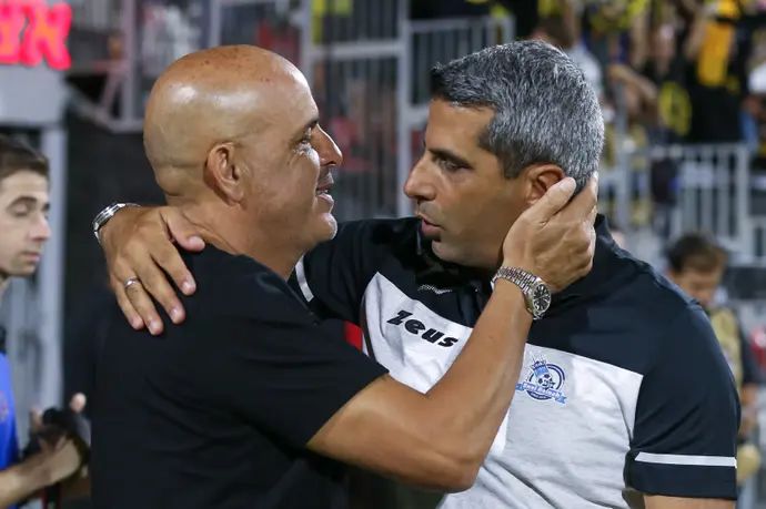 שרון מימר, יוסי אבוקסיס לפני המשחק של בני ריינה נגד בית"ר ירושלים