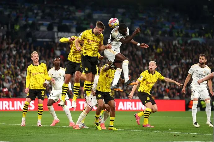 אנטוניו רודיגר שחקן ריאל מדריד מול ניקלאס פולקרוג שחקן בורוסיה דורטמונד, גמר ליגת האלופות 2024