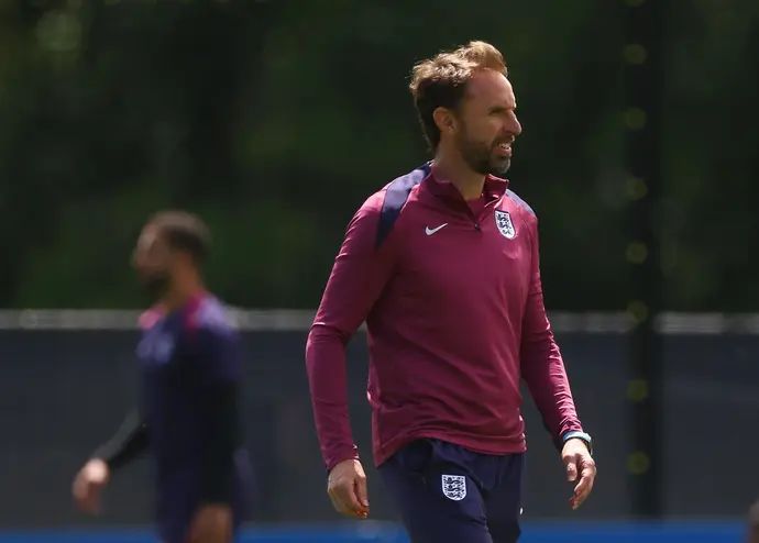 מאמן נבחרת אנגליה, גארת' סאות'גייט באימון המסכם לפני גמר יורו 2024