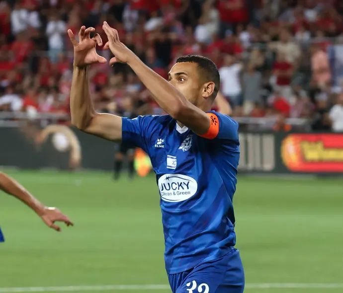 מוחמד הינדי שחקן מכבי פתח תקוה חוגג שער, גמר גביע המדינה 2024