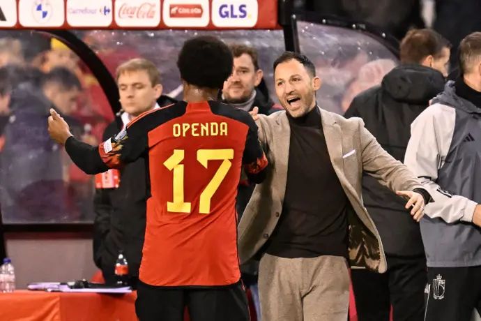 דומניקו טדסקו חוגג עם לואיס אופנדה, נבחרת בלגיה