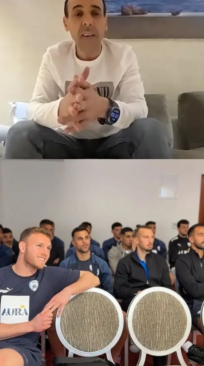 החטוף ששוחרר מעזה אלי שרעבי משוחח עם שחקני נבחרת ישראל בכדורגל