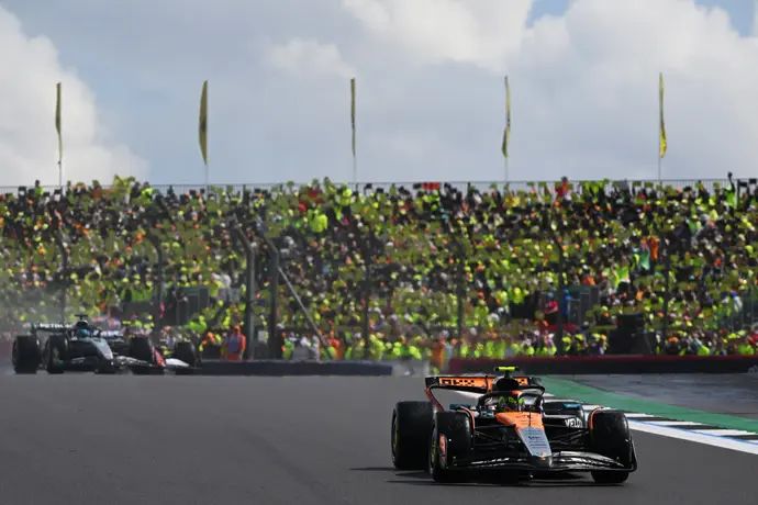 חגיגה ביתית. לנדו נוריס כשברקע היציע הצהוב, הצבע שלו