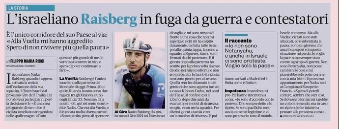 כתבה על רוכב האופניים נדב רייסברג ב"גאזטה דלו ספורט"