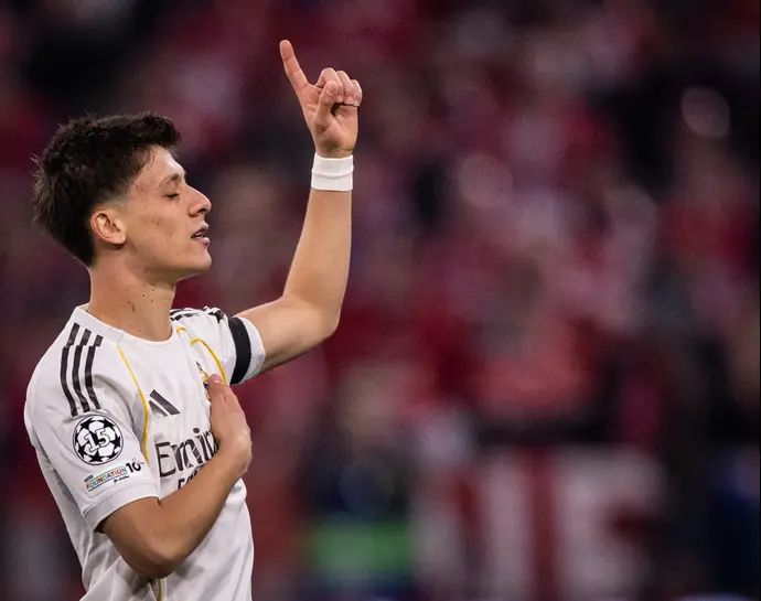 ארדה גולר שחקן ריאל מדריד חוגג מול באיירן מינכן