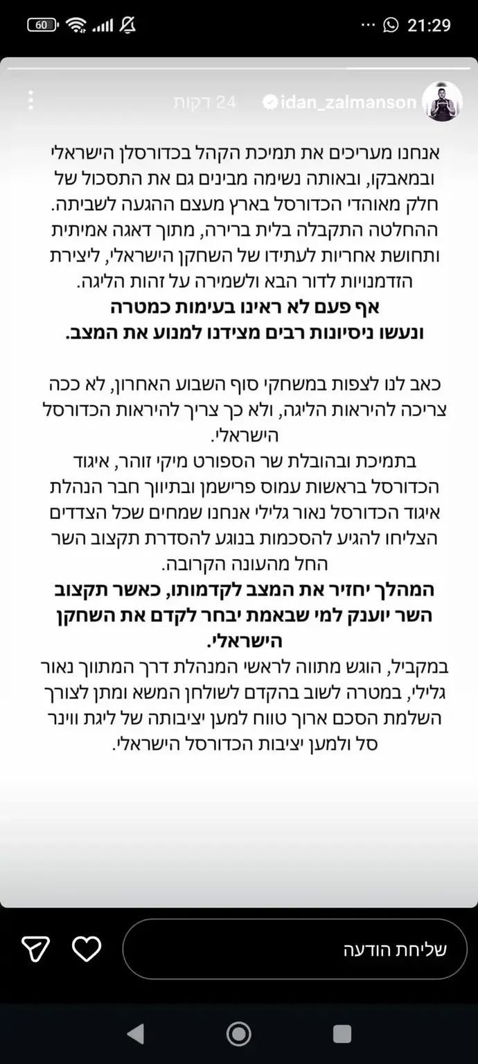 המכתב של השחקנים הישראלים