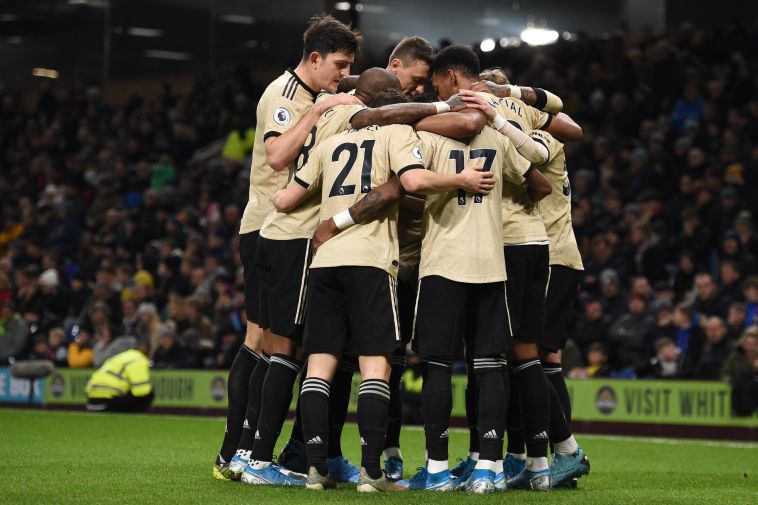 ביום רביעי: ארסנל. שחקני יונייטד חוגגים (OLI SCARFF/AFP via Getty Images)